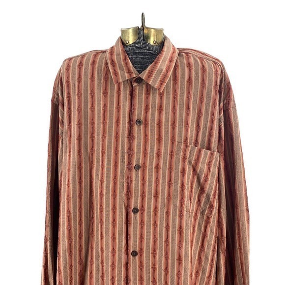 Tommy Bahama 100% Silk Shirt Burnt Orange / Tan Stripes Long Sleeves Men’s XXL - Picture 11 of 13